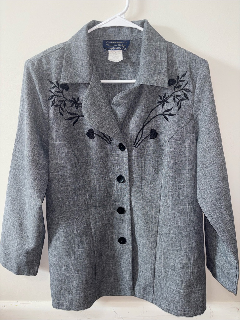 Willow Ridge Women's Gray Embroidered Button-Front Jacket Vintage
